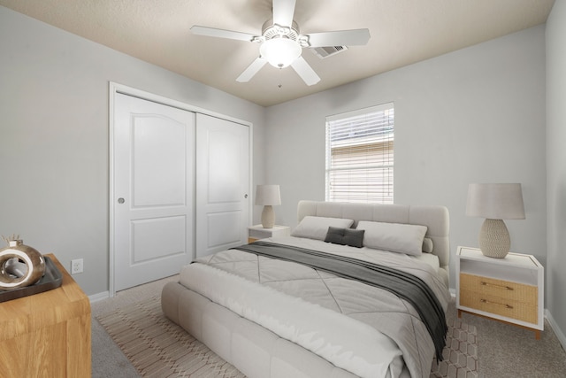 15515 Hinsdale Springs Ln, Houston, TX 77053 - bedroom with carpet floors, a closet, and a ceiling fan