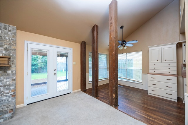 15111 Silverman St, Houston, TX 77598 - entrance foyer with lofted ceiling, a ceiling fan, french doors, and plenty of natural light