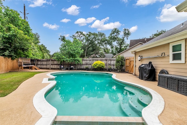 3302 Candlelon Dr, Spring, TX 77388 - view of pool featuring a fenced backyard, grilling area, and a patio area