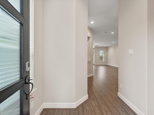 1109 Robbie St, Houston, TX 77009 - foyer entrance featuring wood finished floors, recessed lighting, and ceiling fan