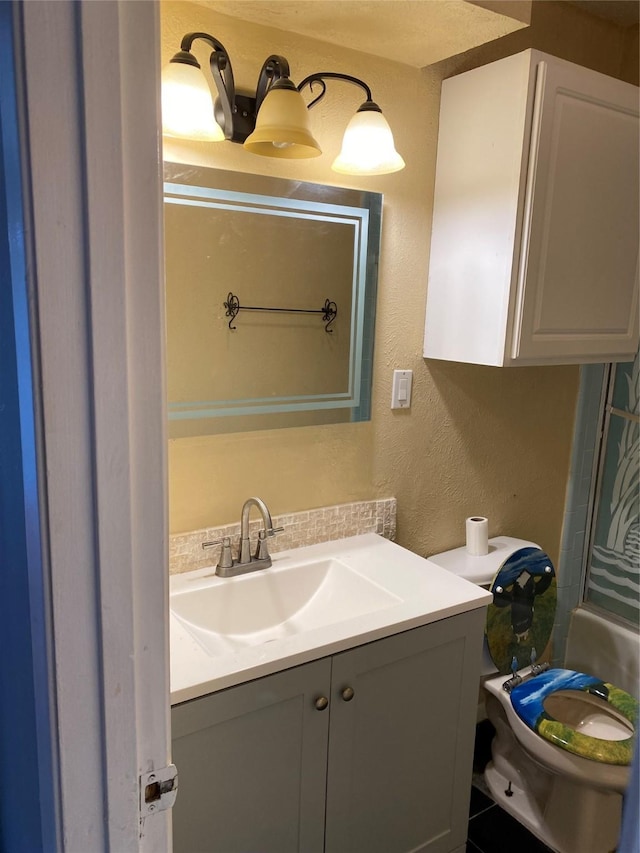 4410 Wildacres Dr, Houston, TX 77072 - bathroom with vanity and a textured wall