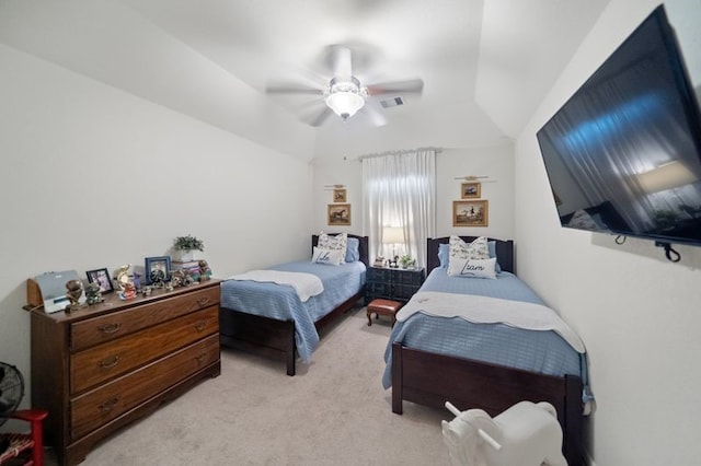 14510 Kasey Flowers Ct, Humble, TX 77396 - bedroom featuring light colored carpet, a ceiling fan, and vaulted ceiling