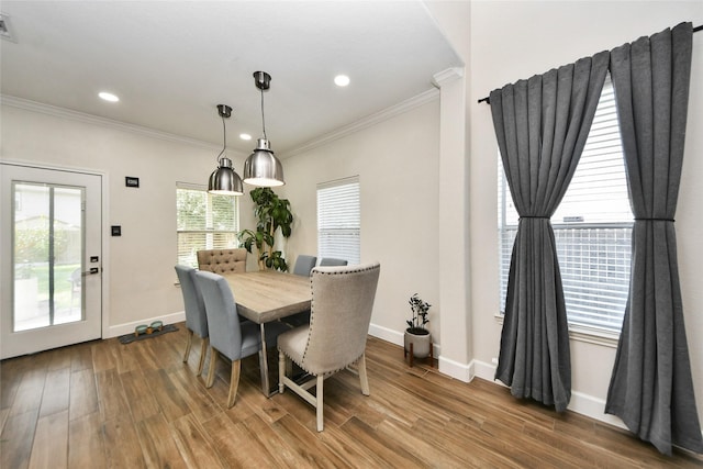 2014 Fisher Trace Ct, Spring, TX 77373 - dining room featuring crown molding, wood finished floors, and recessed lighting