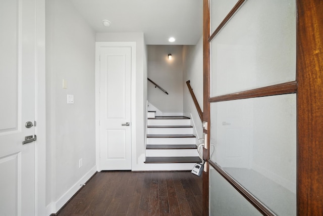 151 E 2nd St, Houston, TX 77007 - stairs featuring hardwood / wood-style flooring and recessed lighting