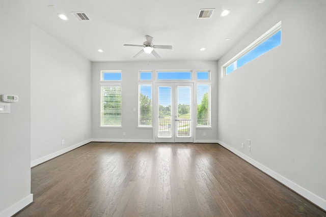 151 E 2nd St, Houston, TX 77007 - empty room featuring a ceiling fan, dark wood-style flooring, and recessed lighting