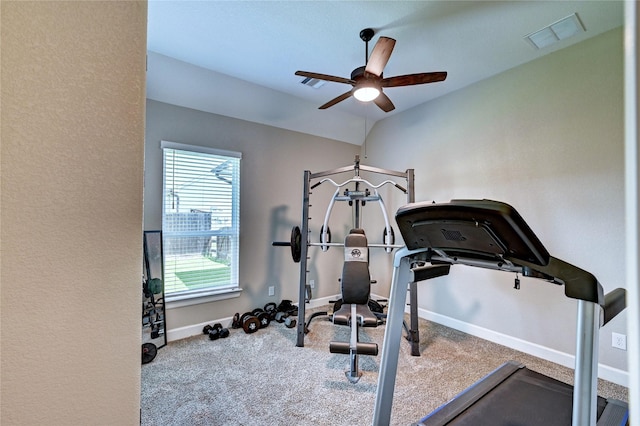 3403 Westhaven Ct, Fulshear, TX 77441 - exercise area with a ceiling fan and carpet