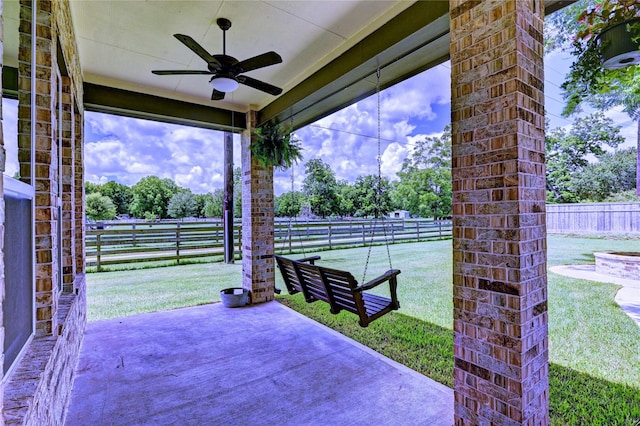 3403 Westhaven Ct, Fulshear, TX 77441 - fenced backyard featuring a ceiling fan