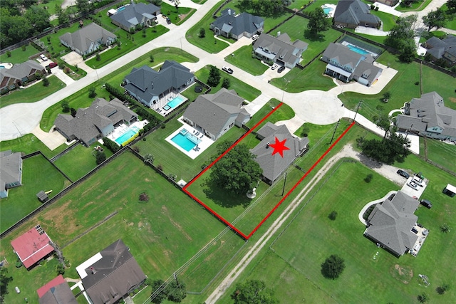 3403 Westhaven Ct, Fulshear, TX 77441 - aerial view of residential area with property parcel outlined and a pool area