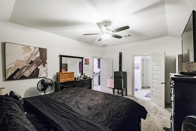 826 Green Clover Ln, Rosharon, TX 77583 - carpeted bedroom featuring vaulted ceiling and ceiling fan