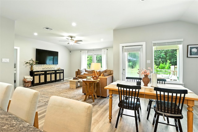 621 Little Spring Ct, Anahuac, TX 77514 - living area featuring light wood finished floors, ceiling fan, recessed lighting, and lofted ceiling