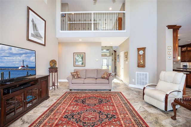 1906 Nogalus Dr, Houston, TX 77532 - living room with light marble finish floors and a high ceiling