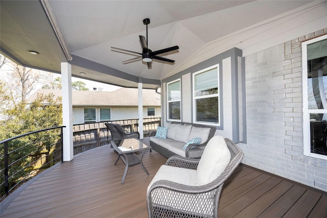 1906 Nogalus Dr, Houston, TX 77532 - wooden deck featuring an outdoor living space and ceiling fan
