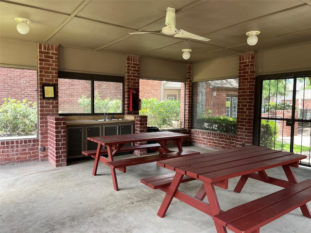7447 Cambridge St Unit 18, Houston, TX 77054 - view of patio / terrace with outdoor dining space, ceiling fan, and area for grilling