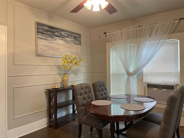 338 Cortlandt St, Houston, TX 77007 - dining space with a ceiling fan, dark wood-type flooring, and cooling unit