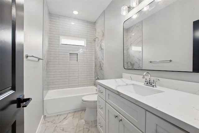 4719 Mallow St, Houston, TX 77033 - bathroom featuring marble finish floors, vanity, bathtub / shower combination, and recessed lighting