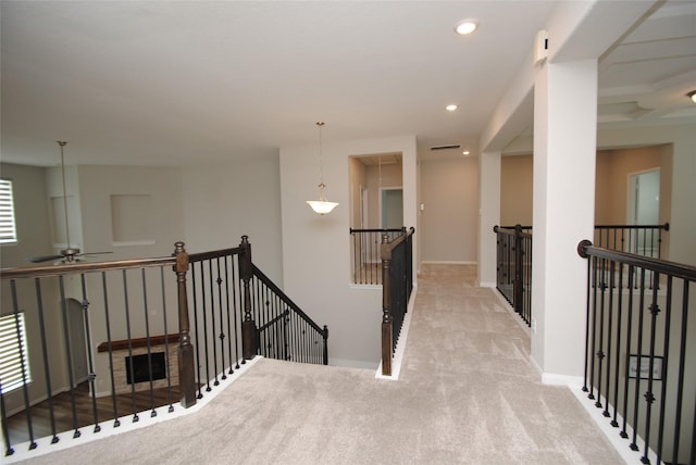 4407 Archer Meadow Ln, Sugar Land, TX 77479 - corridor featuring an upstairs landing, carpet flooring, and recessed lighting