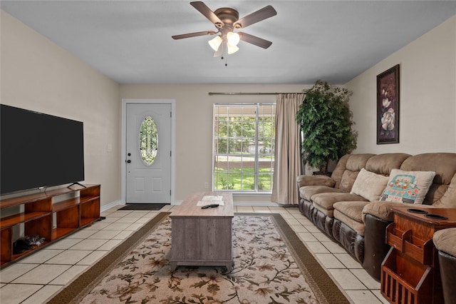 413 Susan St, Lufkin, TX 75901 - living area featuring light tile patterned floors and ceiling fan