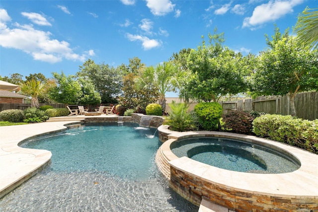 25303 Hall Meadow Ln, Katy, TX 77494 - view of pool with a pool with connected hot tub, a fenced backyard, and a patio