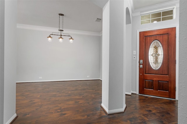 25303 Hall Meadow Ln, Katy, TX 77494 - foyer entrance featuring ornamental molding, dark wood-type flooring, and arched walkways