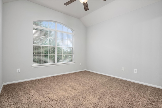 25303 Hall Meadow Ln, Katy, TX 77494 - empty room with ceiling fan, carpet flooring, and lofted ceiling