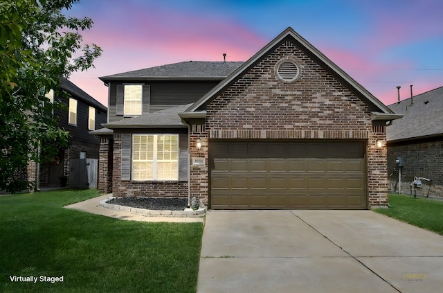 15315 Signal Ridge Way, Cypress, TX 77429 - traditional-style home featuring driveway, brick siding, a front yard, a garage, and roof with shingles