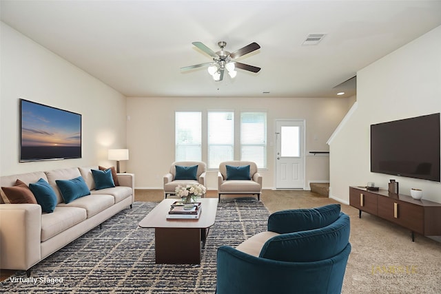 15315 Signal Ridge Way, Cypress, TX 77429 - living area featuring carpet floors and ceiling fan