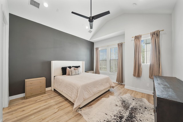5361 Creekmont Oaks Ln, Houston, TX 77091 - bedroom with lofted ceiling, light wood-style floors, ceiling fan, and recessed lighting