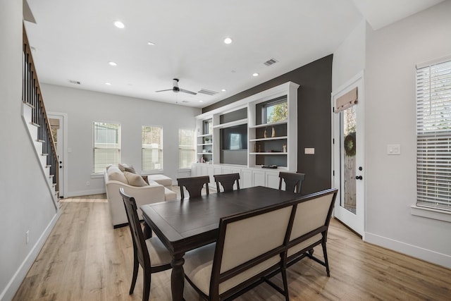 5361 Creekmont Oaks Ln, Houston, TX 77091 - dining area with a ceiling fan, light wood-style flooring, plenty of natural light, and recessed lighting