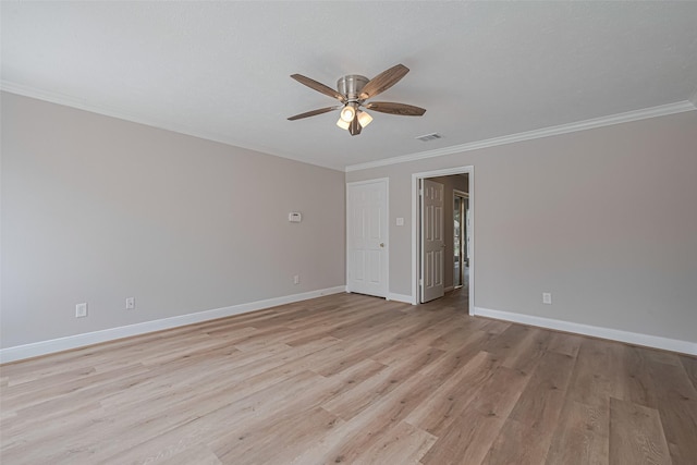 7419 Foxton Place Ct, Houston, TX 77095 - empty room featuring ornamental molding, ceiling fan, and light wood finished floors