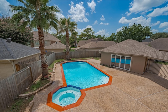 7419 Foxton Place Ct, Houston, TX 77095 - view of pool featuring a pool with connected hot tub, a fenced backyard, and a patio area