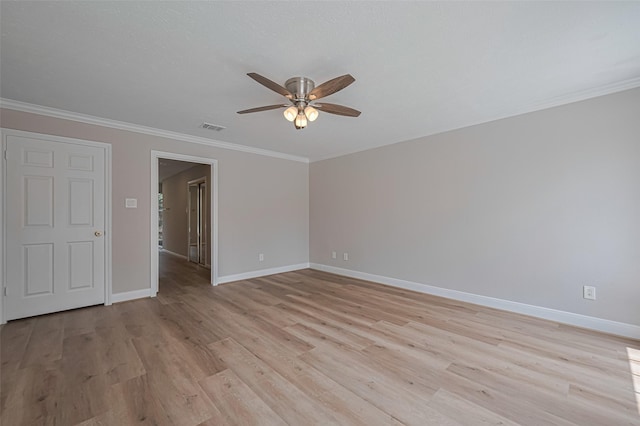 7419 Foxton Place Ct, Houston, TX 77095 - spare room featuring ceiling fan, light wood-style floors, and ornamental molding