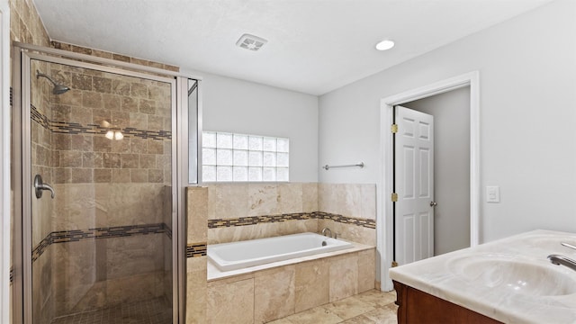 1510 Tarley St, Houston, TX 77009 - full bathroom featuring a bath, a shower stall, and vanity