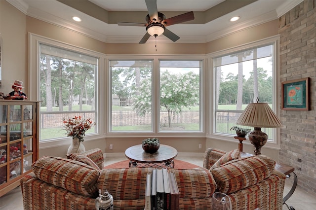 69 W Shore Ln, Montgomery, TX 77356 - sitting room featuring ceiling fan, crown molding, and recessed lighting