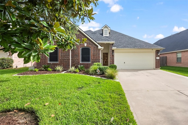 13315 Lake Passage Ln, Houston, TX 77044 - traditional-style home featuring brick siding, an attached garage, a shingled roof, concrete driveway, and a front lawn