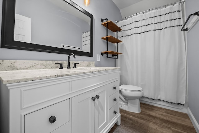 13315 Lake Passage Ln, Houston, TX 77044 - full bathroom featuring vanity, wood finished floors, and curtained shower