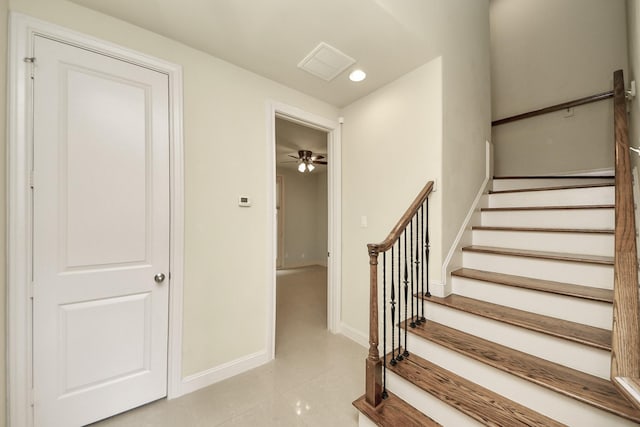 5617 Kiam St Unit A, Houston, TX 77007 - stairway with ceiling fan and recessed lighting