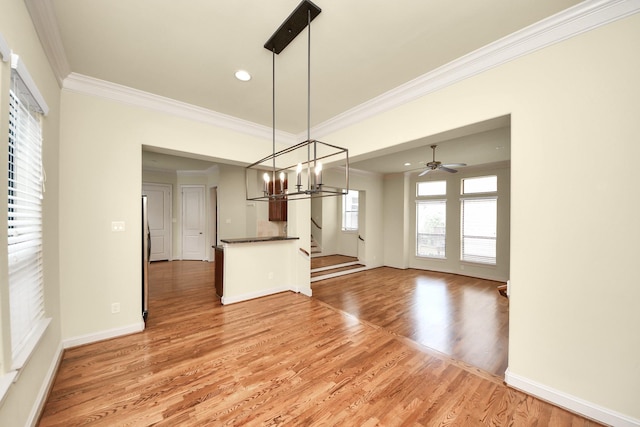5617 Kiam St Unit A, Houston, TX 77007 - unfurnished room with ornamental molding, light wood-type flooring, a chandelier, recessed lighting, and ceiling fan
