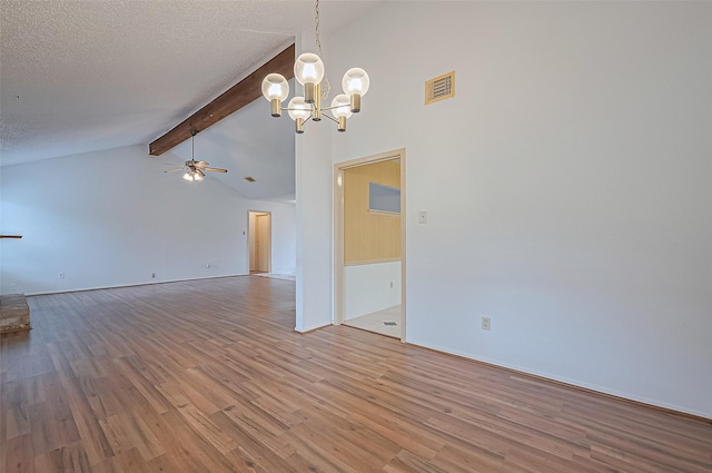 5615 Briarwood Forest Dr, Houston, TX 77088 - spare room with ceiling fan, light wood finished floors, a chandelier, and a textured ceiling