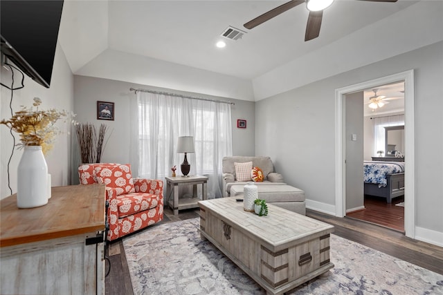 5411 Holly View Dr, Houston, TX 77091 - living room featuring a ceiling fan, wood finished floors, and recessed lighting
