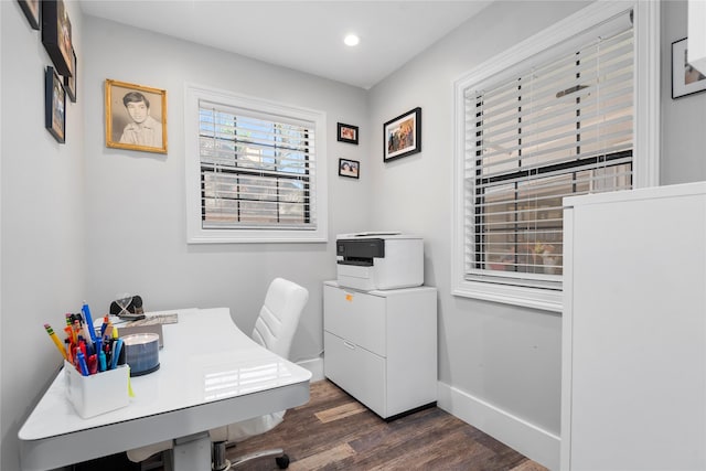 5411 Holly View Dr, Houston, TX 77091 - home office with dark wood-style floors and recessed lighting