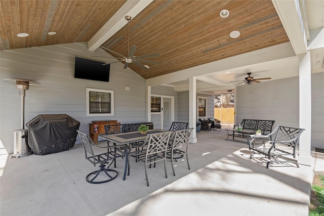 5411 Holly View Dr, Houston, TX 77091 - view of patio featuring ceiling fan, outdoor dining space, and area for grilling