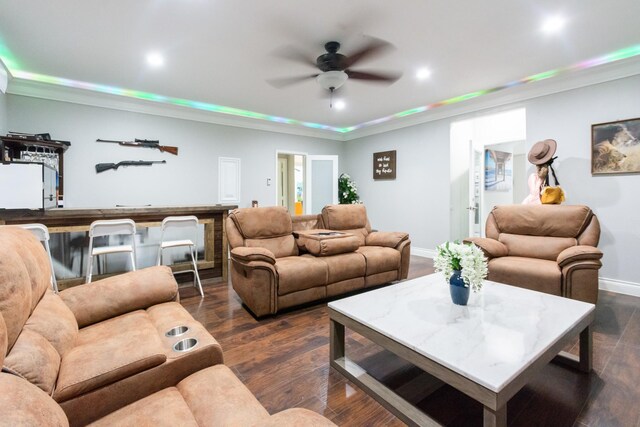 9910 Tulip, Conroe, TX 77385 - living room featuring ceiling fan, recessed lighting, and dark wood finished floors