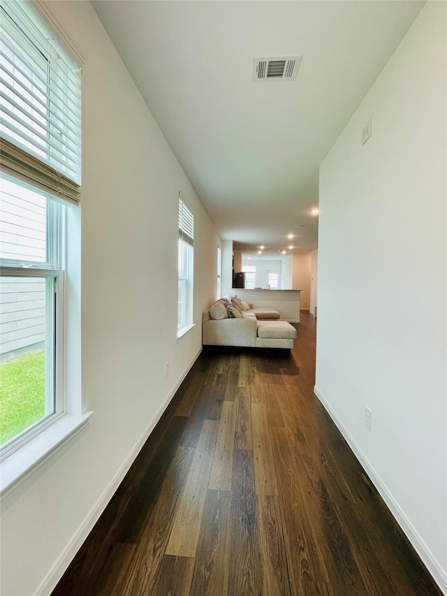 5835 Finely Run St, Spring, TX 77373 - hall featuring dark wood-style floors and healthy amount of natural light