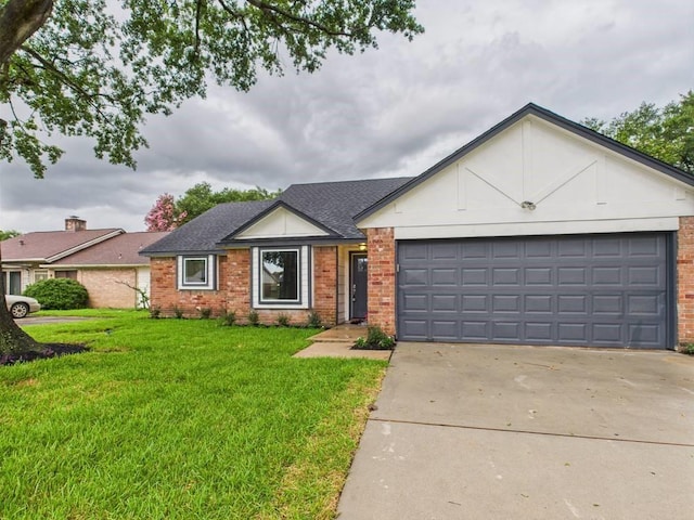 8918 Bold Forest Dr, Houston, TX 77088 - ranch-style home featuring driveway, a front yard, brick siding, and a garage