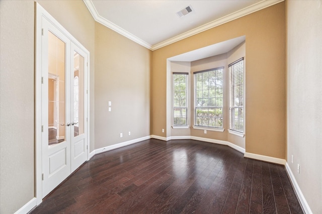 4503 Riley Way Ln, Sugar Land, TX 77479 - empty room featuring crown molding, dark wood-style floors, and french doors