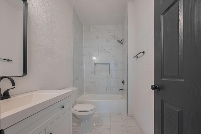 1014 13th St, Galveston, TX 77550 - bathroom with marble finish flooring, vanity, bathing tub / shower combination, and a textured wall