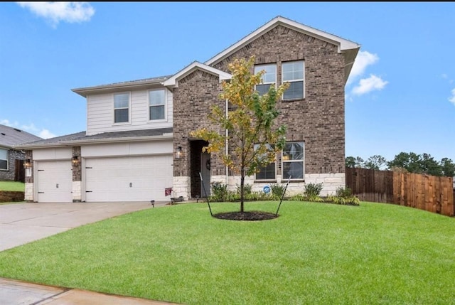 11577 Gingerland Dr, Conroe, TX 77304 - traditional-style house featuring concrete driveway, brick siding, an attached garage, and stone siding