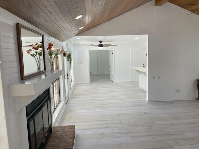 3419 Willowrun Dr, Montgomery, TX 77356 - corridor with lofted ceiling, recessed lighting, wooden ceiling, and light wood-style floors