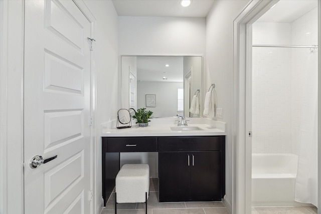 1804 Elysian St, Houston, TX 77026 - full bathroom featuring vanity, tile patterned floors, bathing tub / shower combination, and recessed lighting