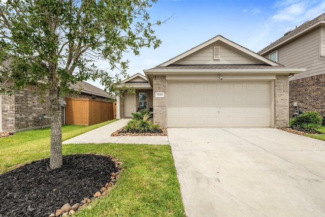 19919 Epirus Shores Dr, Hockley, TX 77447 - ranch-style home featuring concrete driveway, brick siding, and an attached garage